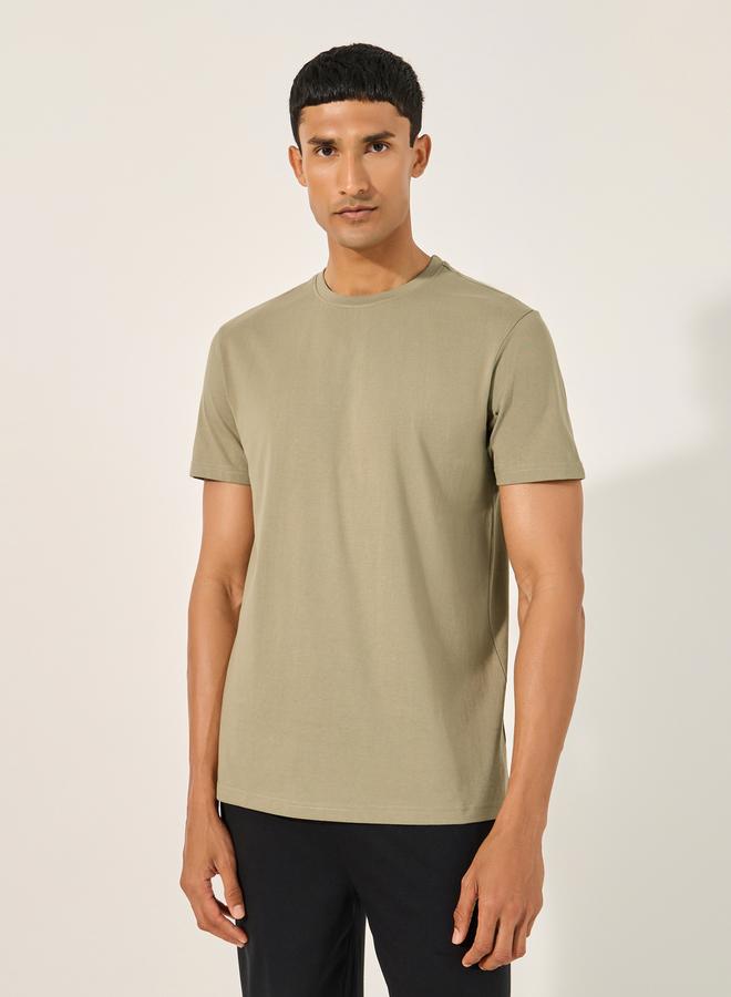 Styli Solid Round Neck T-Shirt and Striped Pyjama Set - Image 2