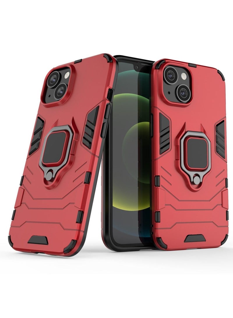 URBBKING Rotating Metal Ring Grip Kickstand Back Cover Matte Hard Mobile Phone Case Cover For iPhone 14 Red - Image 1