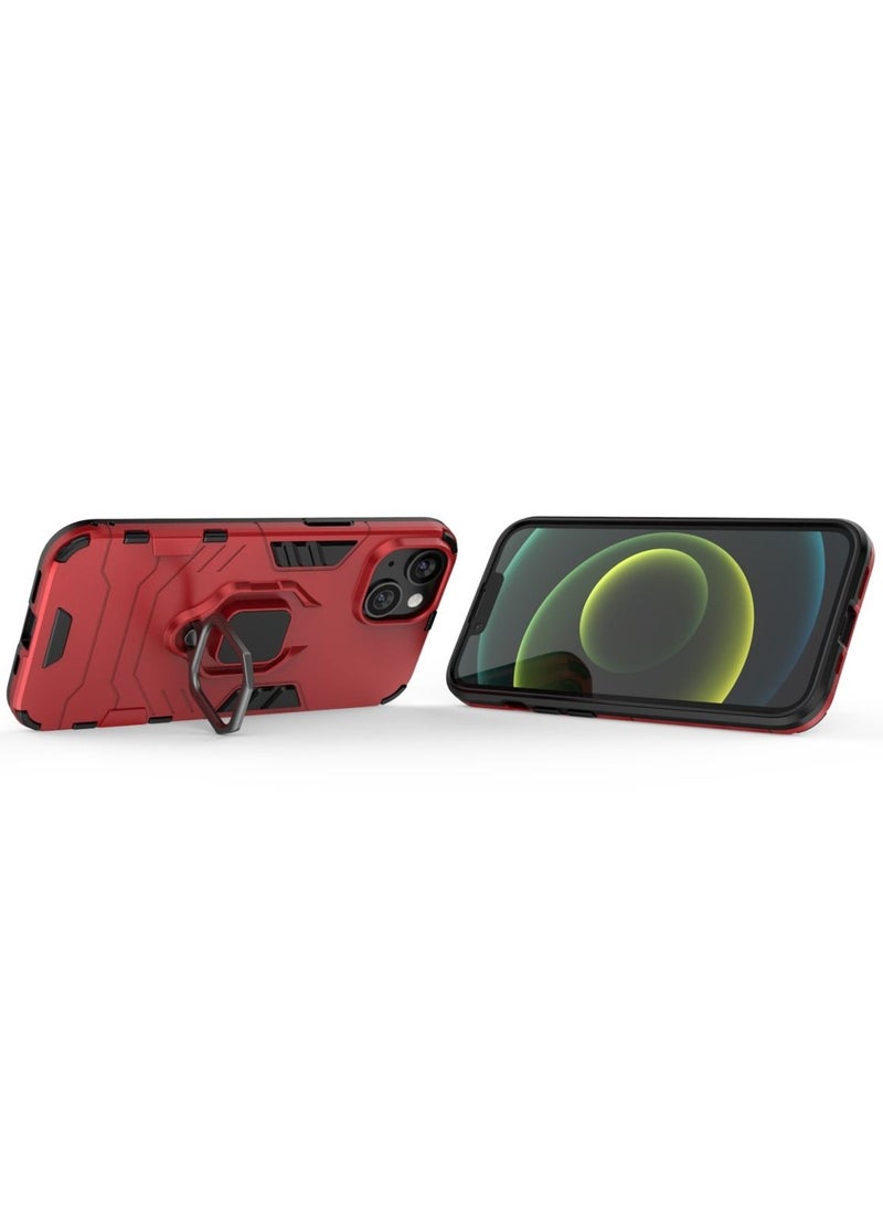 URBBKING Rotating Metal Ring Grip Kickstand Back Cover Matte Hard Mobile Phone Case Cover For iPhone 14 Red - Image 2