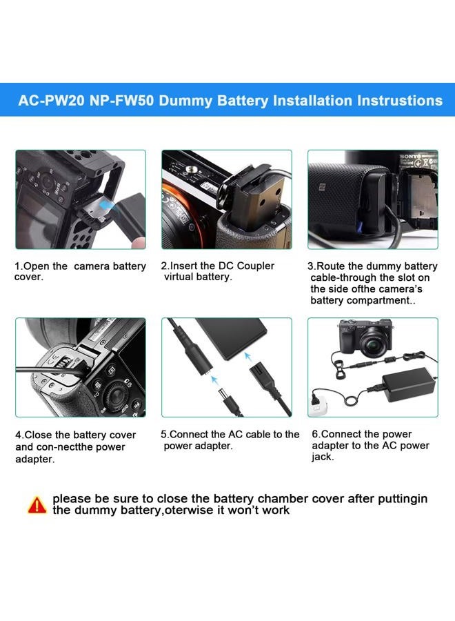TKDY AC-PW20 AC Power Adapter Supply and Fully Decoded DC Coupler kit Replacement for NP-FW50 Battery Sony Alpha Sony a3000, a5000, NEX-5, NEX-5A, NEX-5C, NEX-5H, NEX-5K, NEX-3, NEX-3A. - Image 3