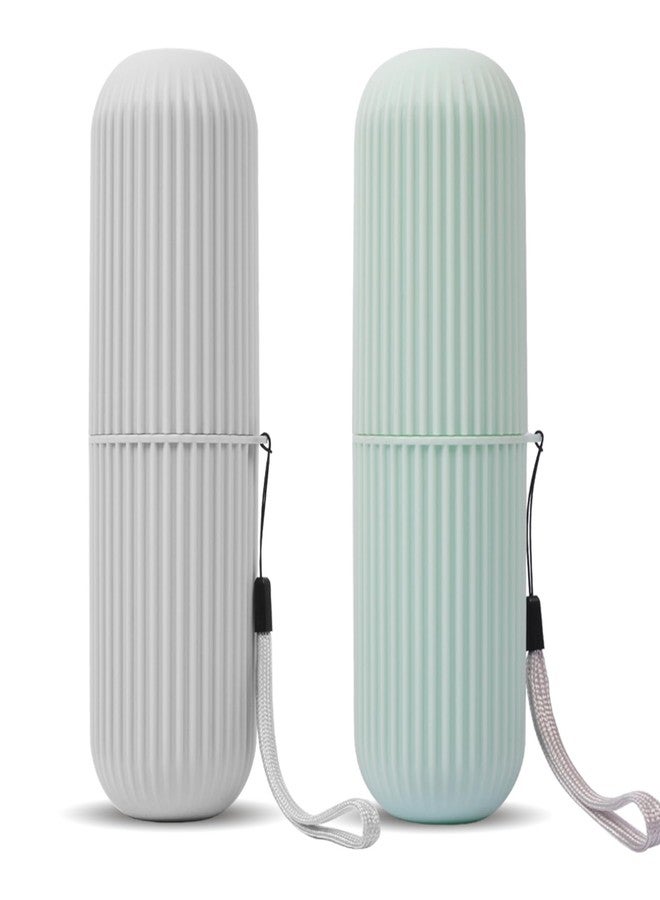 UCEC Toothbrush Cup, Portable Travel Toothbrush Holder Case, Toothbrush Case Set for Camping, Traveling, Home, School, Business, Bathroom, 2 Pack (Green, Grey) - Image 1