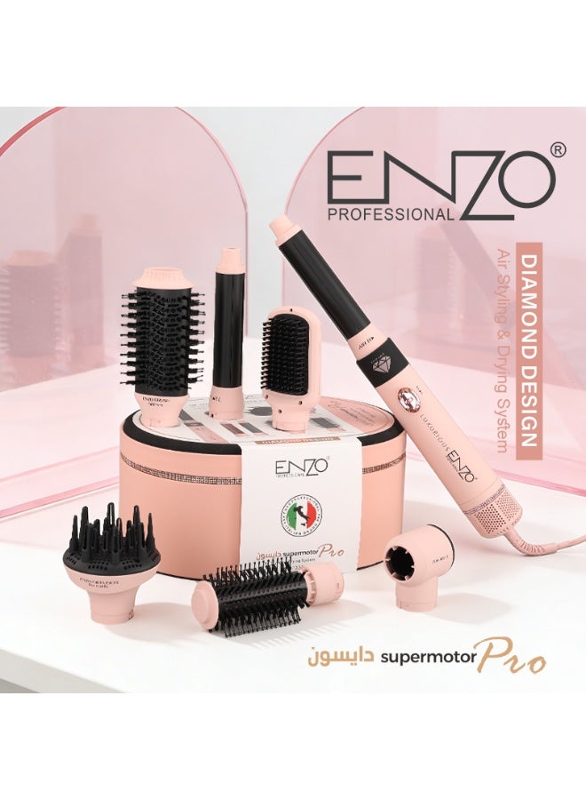 ENZO Professional 7-in-1 Hair Dryer Set - Styler with Hot Air Brush, Curler, Straightener Comb, Volumising Brush & Smoothing Attachments | Ionic Hair Styling Tool with Adjustable Heat | 2 Speed Settings for Frizz-Free Smooth Shiny Salon Quality Hair at Home - Image 2