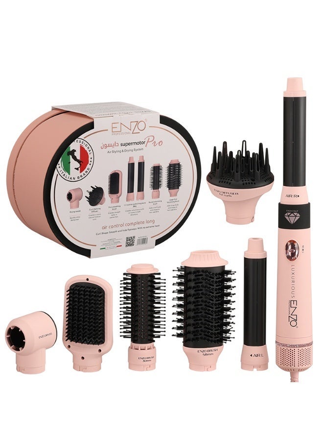 ENZO Professional 7-in-1 Hair Dryer Set - Styler with Hot Air Brush, Curler, Straightener Comb, Volumising Brush & Smoothing Attachments | Ionic Hair Styling Tool with Adjustable Heat | 2 Speed Settings for Frizz-Free Smooth Shiny Salon Quality Hair at Home - Image 4