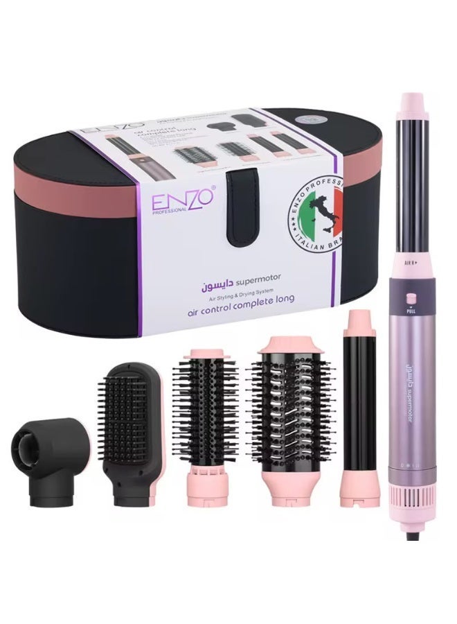 ENZO Professional 7-in-1 Hair Dryer Set - Styler with Hot Air Brush, Curler, Straightener Comb, Volumising Brush & Smoothing Attachments | Ionic Hair Styling Tool with Adjustable Heat | 2 Speed Settings for Frizz-Free Smooth Shiny Salon Quality Hair at Home - Image 1