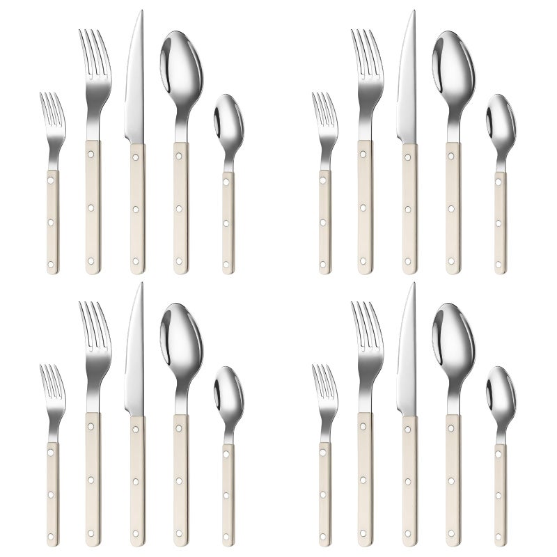 Khen Cutlery Set of 20, 18/8 Stainless Steel Flatware, Modern Silverware for Home, Kitchen, Dining & Table Setting for 4 â€“ Stainless Steel, Dishwasher Safe, Lightweight & Ergonomic Design Gift - Cream - Image 2