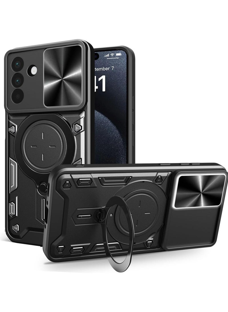 GOLDEN MASK Compatible With Samsung Galaxy A56/A36 Armored Camera Shield Cover Camera Lend Protection, Built-in 360° (Black)