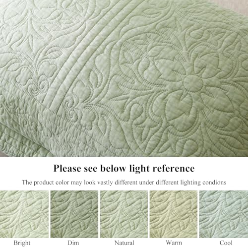 WINLIFE 100% Cotton Quilted Pillow Sham Floral Printed Pillow Cover King Size, Set of 2, Green - Image 5