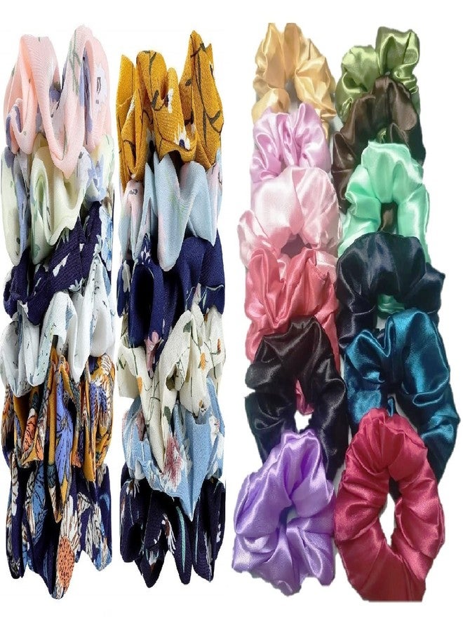 DIAN Multicolor Pack of 24 Hair Scrunchies, Hair Ponytail Holder, Hair Tie, Hair Bow, Rubber Band, Hair Bands in Satin Solid & Printed for Girl, Teens and Women - Image 1