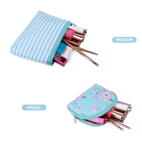 NFI essentials 3 Piece Set of Floral Print Cosmetic Bag, Makeup Pouch, Vanity Case, Travel Organizer Toiletry Kit for Women, Striped Wristlet Transparent Clear Pouch Set, Large, Medium, Small - Image 3