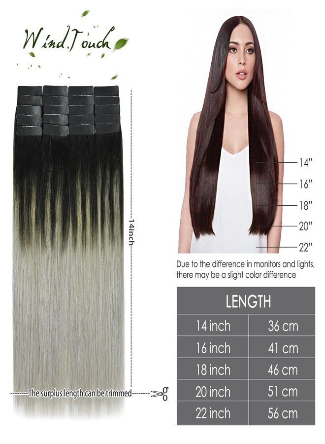 WindTouch Tape In Hair Extensions Human Hair Double Sided Tape Skin Weft Balayage Ombre Hair Natural Black Fading to Silver Ash Blonde Hair Extensions Remy Hair #1btGray 50g 16Inch 20PCS Thick - Image 5