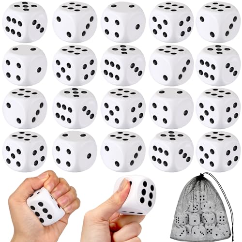RoundFunny 24 Pcs Foam Dice Stress Ball 157 Inch Fake Soft Slow Dot Stress Anxiety Relief Dice Toys for Kids Adults Board Game Casino Decor Party Toy Favors Supplies Gifts White Black - Image 1