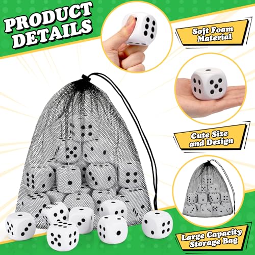 RoundFunny 24 Pcs Foam Dice Stress Ball 157 Inch Fake Soft Slow Dot Stress Anxiety Relief Dice Toys for Kids Adults Board Game Casino Decor Party Toy Favors Supplies Gifts White Black - Image 5