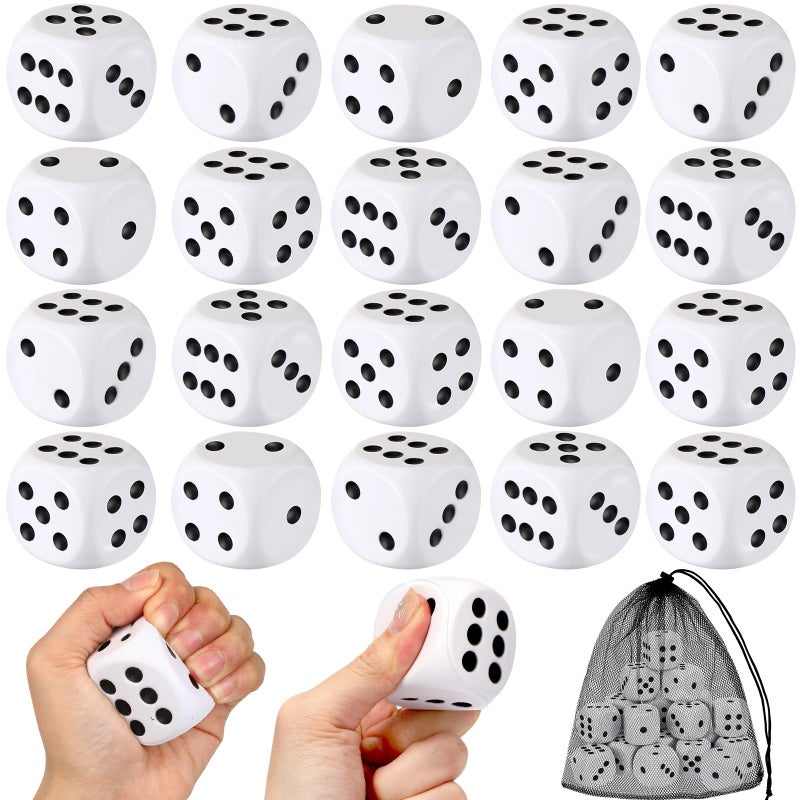 RoundFunny 24 Pcs Foam Dice Stress Ball 157 Inch Fake Soft Slow Dot Stress Anxiety Relief Dice Toys for Kids Adults Board Game Casino Decor Party Toy Favors Supplies Gifts White Black - Image 3