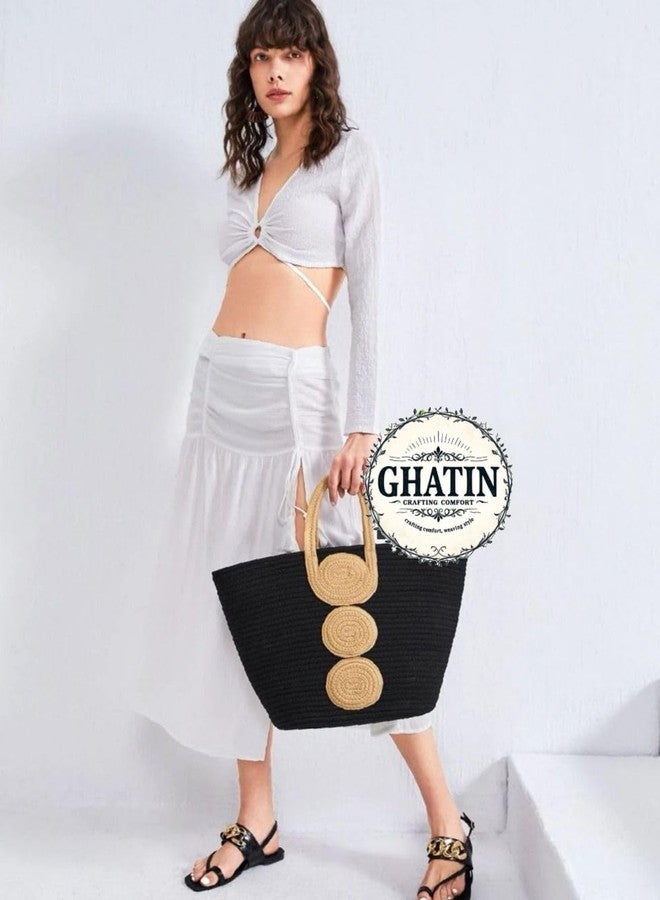 GHATIN Women's Stylish Cotton Tote Handbag for Office, College, Travel, Vacations & Shopping (Black) - Image 3