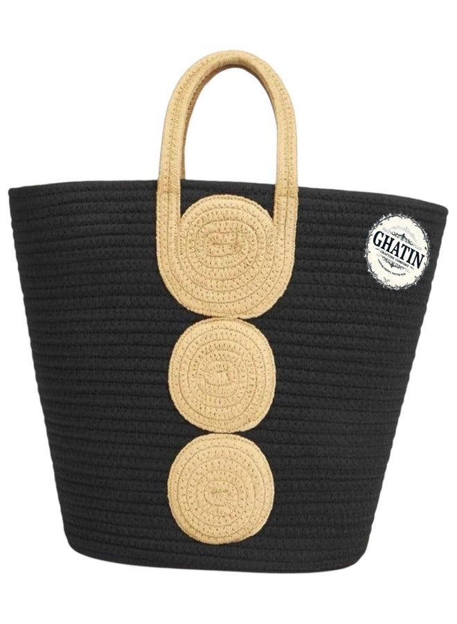 GHATIN Women's Stylish Cotton Tote Handbag for Office, College, Travel, Vacations & Shopping (Black) - Image 1