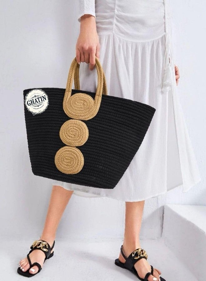 GHATIN Women's Stylish Cotton Tote Handbag for Office, College, Travel, Vacations & Shopping (Black) - Image 2