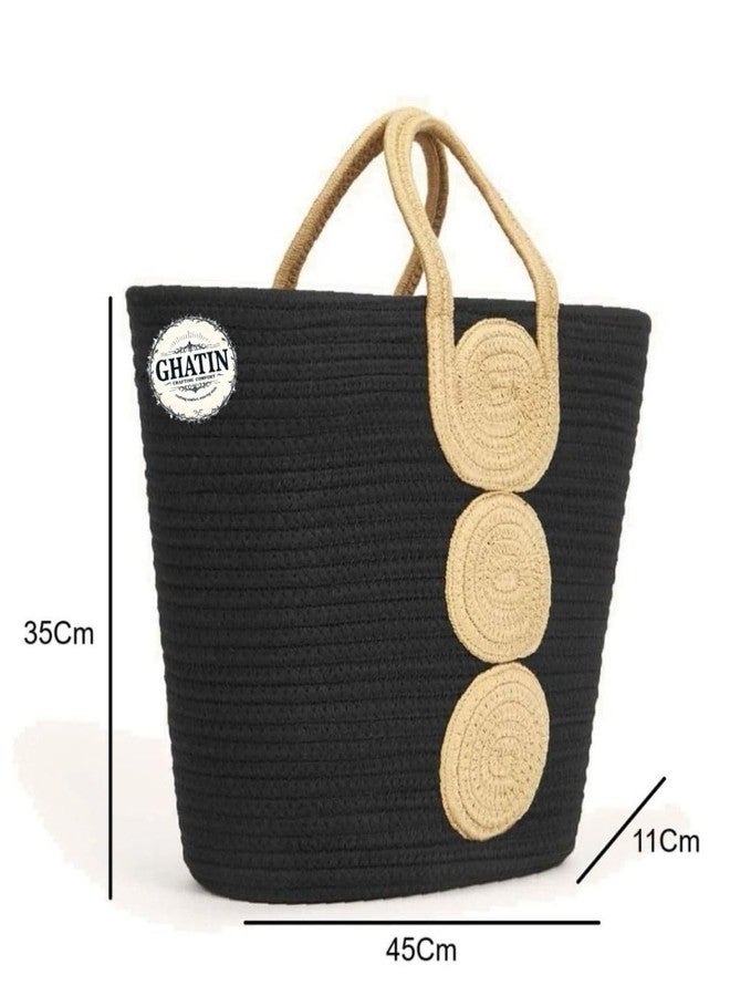 GHATIN Women's Stylish Cotton Tote Handbag for Office, College, Travel, Vacations & Shopping (Black) - Image 4