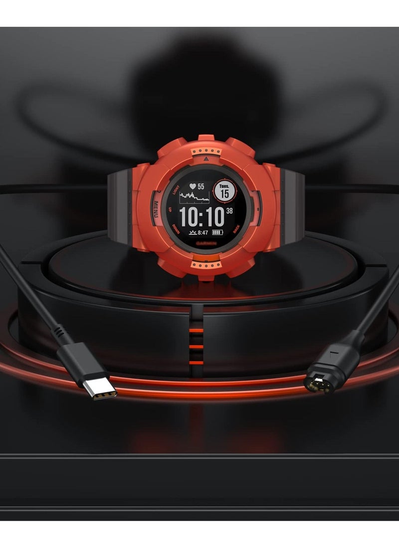 KASTWAVE كابل شاحن لساعات Garmin Fenix7 5x 6 6x 6s Pro وما إلى ذلك، كابل شحن بواجهة Type C بطول 1 متر، كابل بيانات ساعة بديل محمول عالمي (أسود)  - Image 2