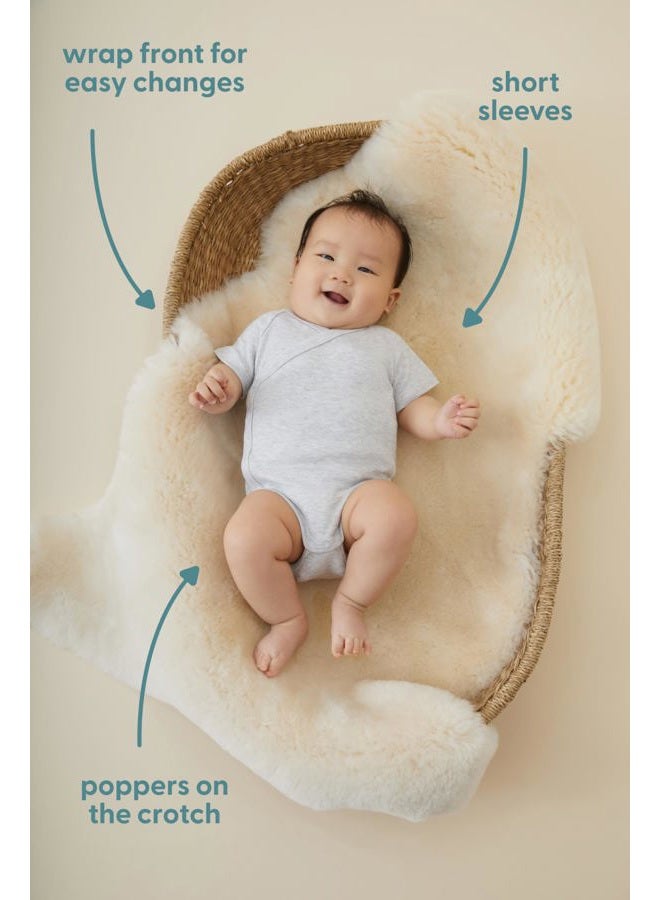 MORI Baby - Unisex Kimono Bodysuit - Short Sleeve-Organic Cotton and Bamboo - Breathable Infant Wrap-Style Bodysuit with Safe Nickel-Free Poppers, White, 0-3 Months - Image 2