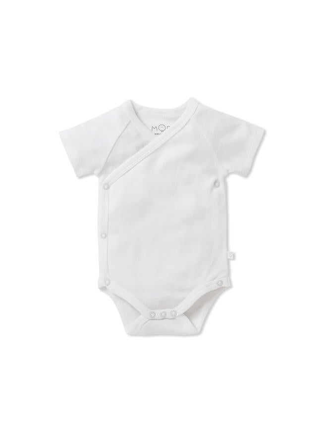 MORI Baby - Unisex Kimono Bodysuit - Short Sleeve-Organic Cotton and Bamboo - Breathable Infant Wrap-Style Bodysuit with Safe Nickel-Free Poppers, White, 0-3 Months - Image 1
