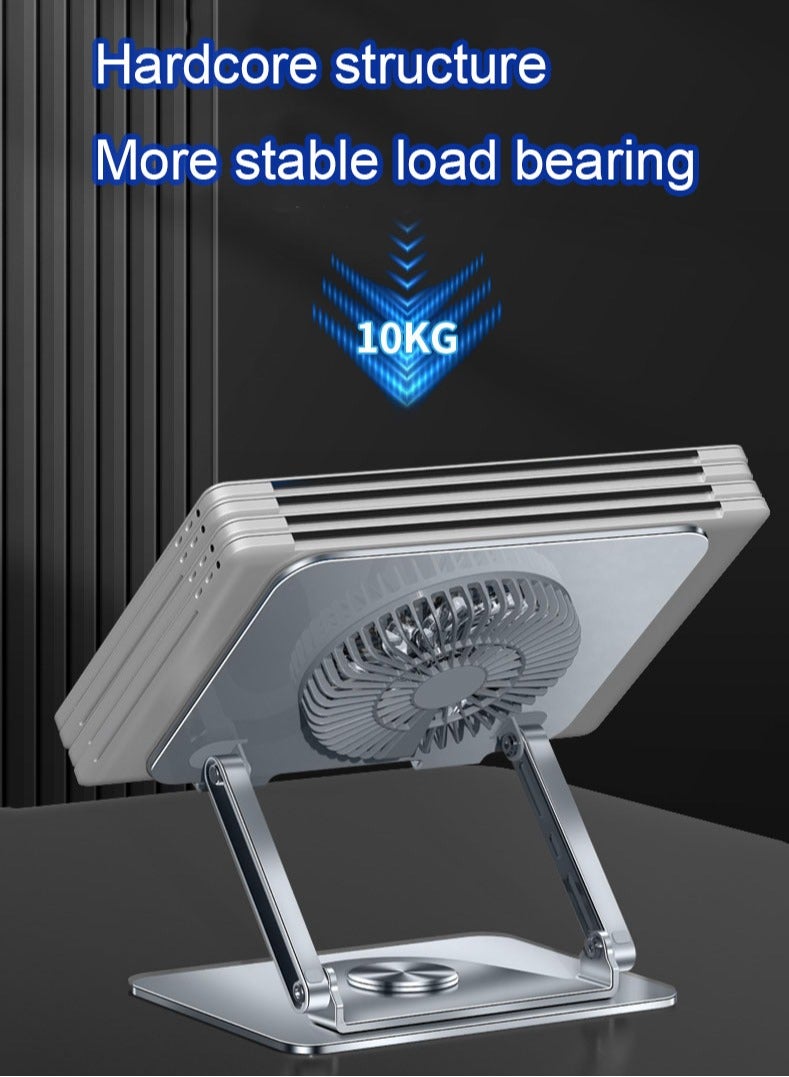 MissTiara Rotatable Laptop Stand for Desk Ergonomic, Upto 17 inch, 360° Rotating, Foldable, Multi Angle Adjustment, Type C Detachable RGB Magnetic Fan, Anti-Slip Silicone Pads, Carbon Steel Body - Image 2