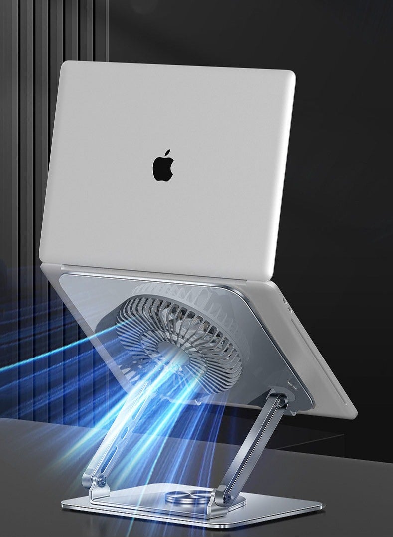 MissTiara Rotatable Laptop Stand for Desk Ergonomic, Upto 17 inch, 360° Rotating, Foldable, Multi Angle Adjustment, Type C Detachable RGB Magnetic Fan, Anti-Slip Silicone Pads, Carbon Steel Body - Image 4