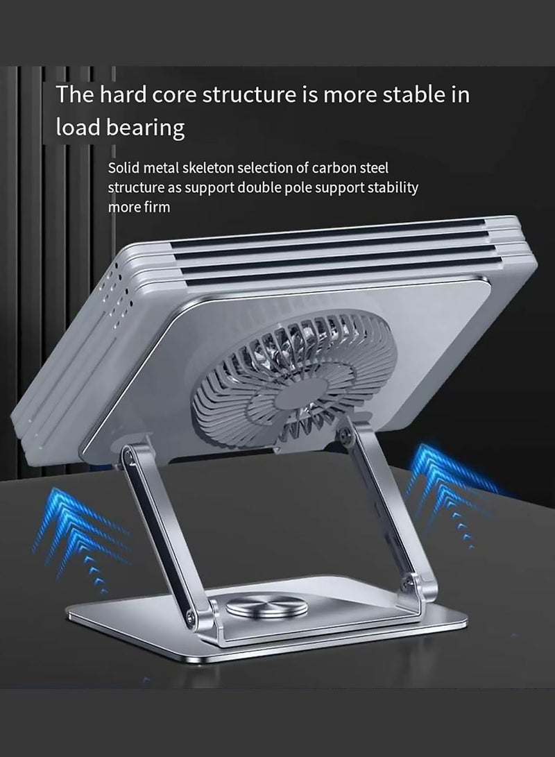 MissTiara Rotatable Laptop Stand for Desk Ergonomic, Upto 17 inch, 360° Rotating, Foldable, Multi Angle Adjustment, Type C Detachable RGB Magnetic Fan, Anti-Slip Silicone Pads, Carbon Steel Body - Image 3