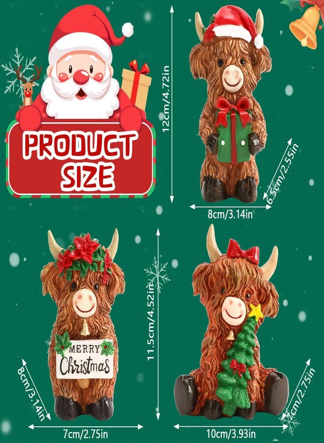 Augshy 3 PCS Highland Cow Figurines, Christmas Scottish Resin Highland Cow Statue Farmhouse Christmas Desktop Decorations for Calf Lovers Creative Xmas Decorations Garden Kitchen Mantle Display Gift - Image 2