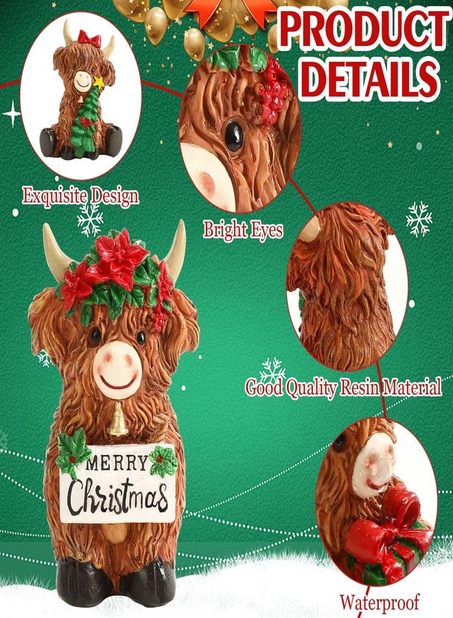 Augshy 3 PCS Highland Cow Figurines, Christmas Scottish Resin Highland Cow Statue Farmhouse Christmas Desktop Decorations for Calf Lovers Creative Xmas Decorations Garden Kitchen Mantle Display Gift - Image 3