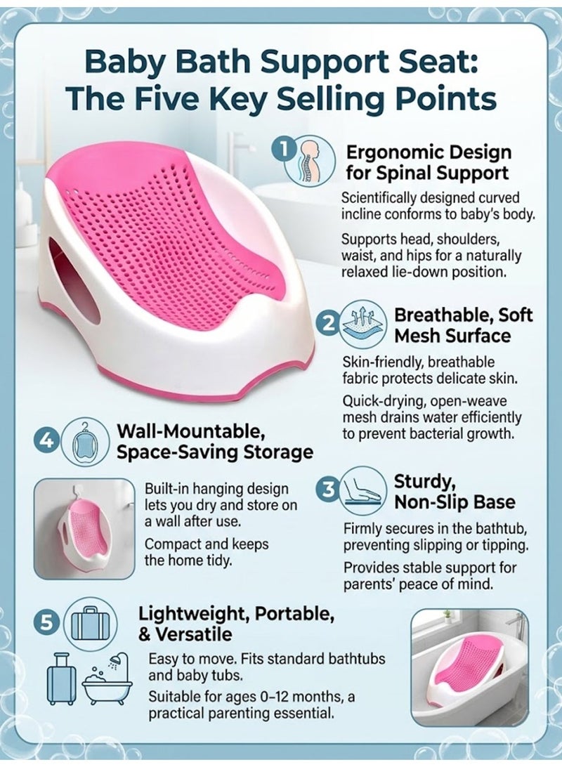 LO.BABY.VE Baby Bath Seat, Baby Bathing Aid, Safety-conscious, slip-resistant design; breathable, skin-friendly PVC material; ergonomic shape; portable and easy to store - Image 5
