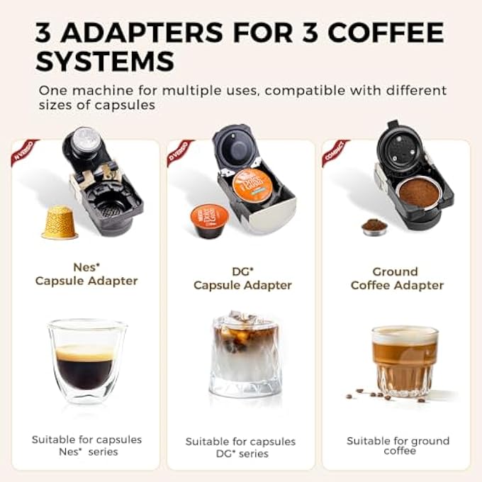 كافلف ماكينة صنع قهوة كبسولة Mk609، ماكينة إسبريسو 19 بار بقوة 1450 وات، 3 في 1، متوافقة مع Nes OriginalDgGround، قهوة ساخنة وباردة، مدمجة للاستخدام في المنزل والمكتب - Image 2