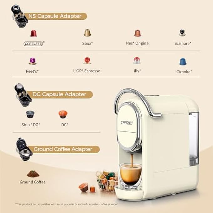 كافلف ماكينة صنع قهوة كبسولة Mk609، ماكينة إسبريسو 19 بار بقوة 1450 وات، 3 في 1، متوافقة مع Nes OriginalDgGround، قهوة ساخنة وباردة، مدمجة للاستخدام في المنزل والمكتب - Image 4