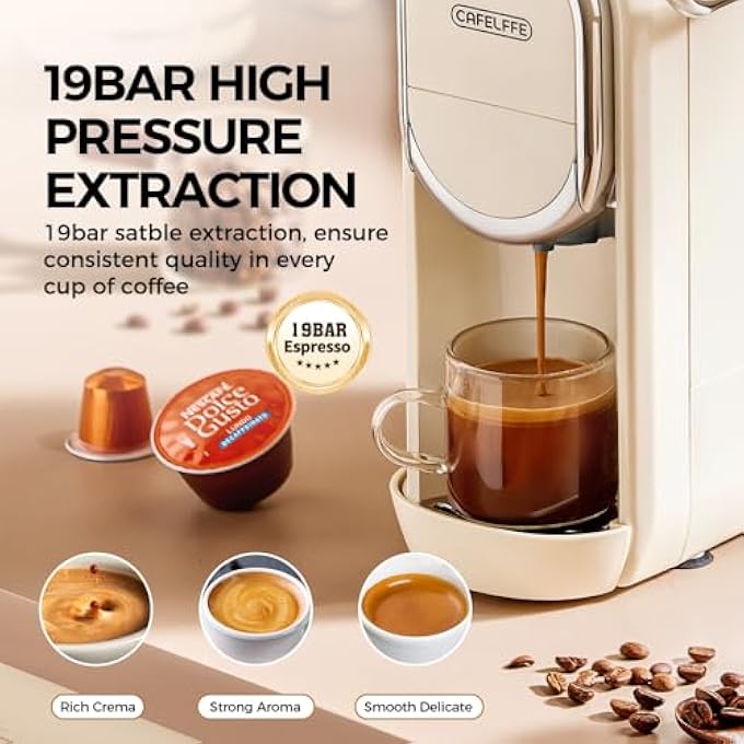 كافلف ماكينة صنع قهوة كبسولة Mk609، ماكينة إسبريسو 19 بار بقوة 1450 وات، 3 في 1، متوافقة مع Nes OriginalDgGround، قهوة ساخنة وباردة، مدمجة للاستخدام في المنزل والمكتب - Image 5