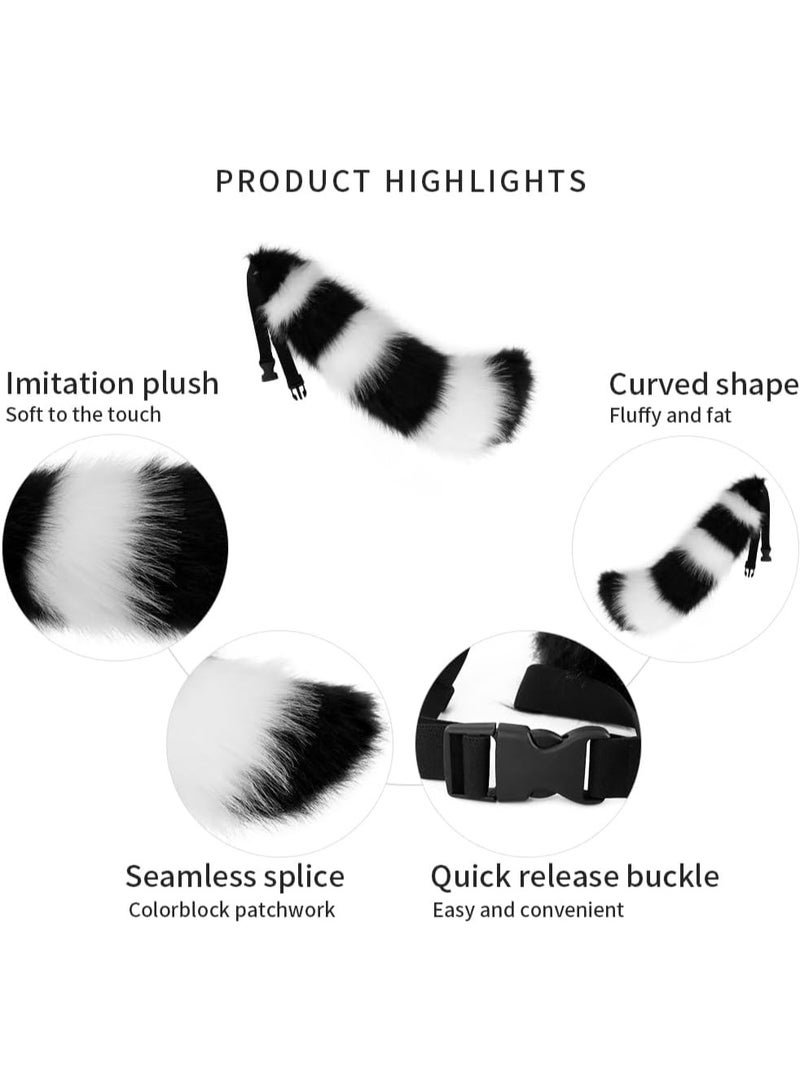 Fox and Wolf Ear Headband with Faux Fur Tail – Halloween Costume Accessories for Role-Playing Parties (Black and White) - Image 4