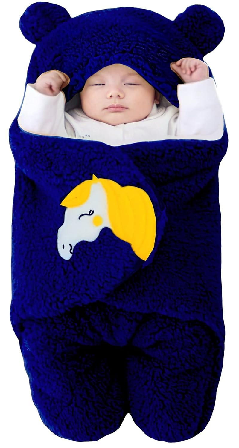 Brandonn BRANDONN Baby Blankets New Born Combo Pack of Wearable Hooded Swaddle Wrapper Sleeping Bag for Baby Boys and Baby Girls Pack of 2 (0-6 Months, NavyBlue & Beige)  - Image 3
