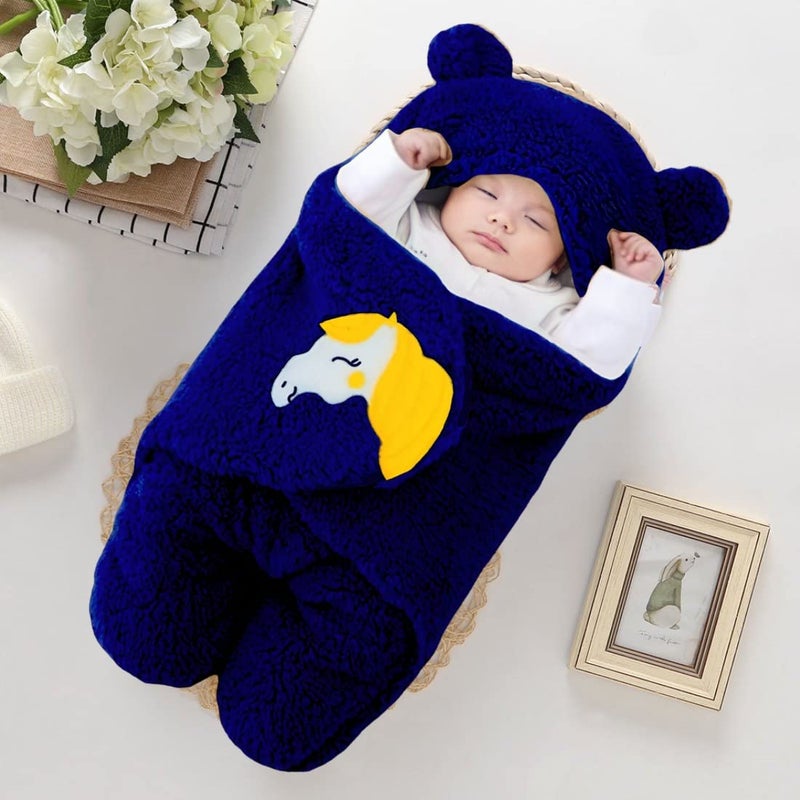 Brandonn BRANDONN Baby Blankets New Born Combo Pack of Wearable Hooded Swaddle Wrapper Sleeping Bag for Baby Boys and Baby Girls Pack of 2 (0-6 Months, NavyBlue & Beige)  - Image 2