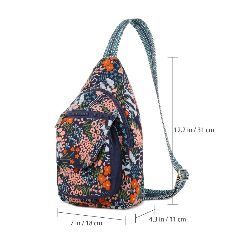 SILKAREA Vintage Embroidered Floral Ethnic Backpack for Women Handbag Shoulder Bag Mini Travel Purse (Flower Sea Blue) - Image 3