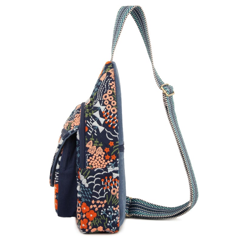 SILKAREA Vintage Embroidered Floral Ethnic Backpack for Women Handbag Shoulder Bag Mini Travel Purse (Flower Sea Blue) - Image 4