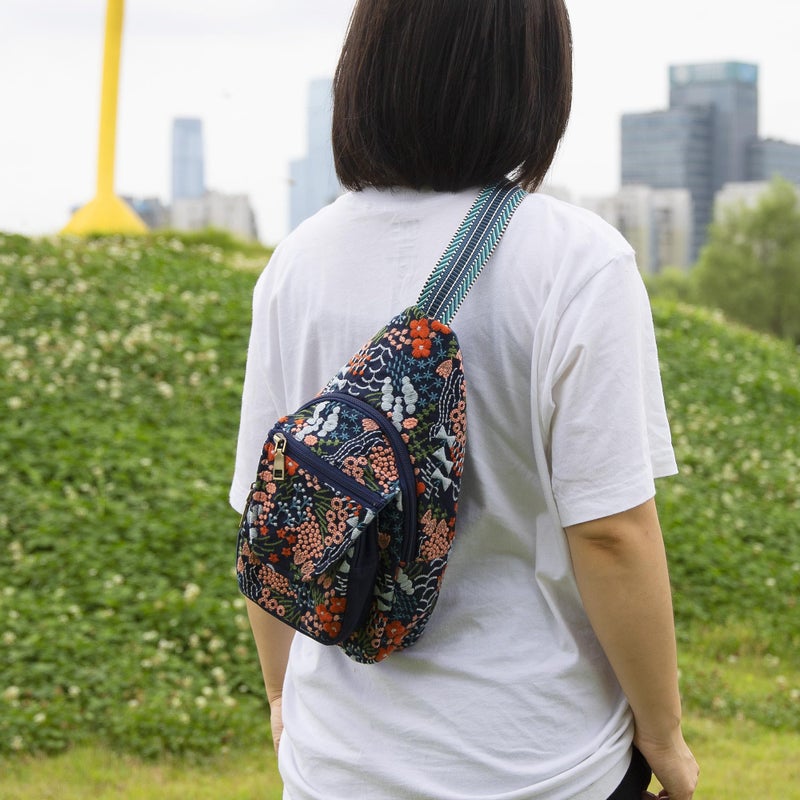 SILKAREA Vintage Embroidered Floral Ethnic Backpack for Women Handbag Shoulder Bag Mini Travel Purse (Flower Sea Blue) - Image 2