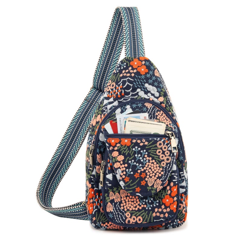 SILKAREA Vintage Embroidered Floral Ethnic Backpack for Women Handbag Shoulder Bag Mini Travel Purse (Flower Sea Blue) - Image 5