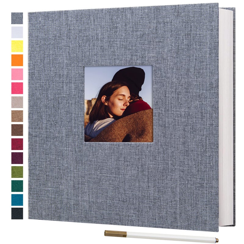 potricher Large Photo Album Self Adhesive 4x6 5x7 8x10 Pictures Linen Cover 40 Blank Pages Magnetic DIY Scrapbook Albums with A Metallic Pen Gray