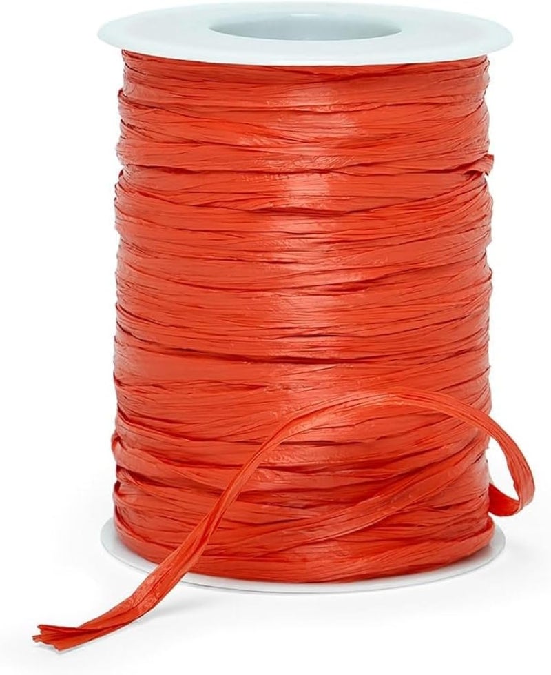Orange Raffia Ribbon, Matte Finish, 1/4 Inch Wide, 100 Yard Craft Ribbon Roll