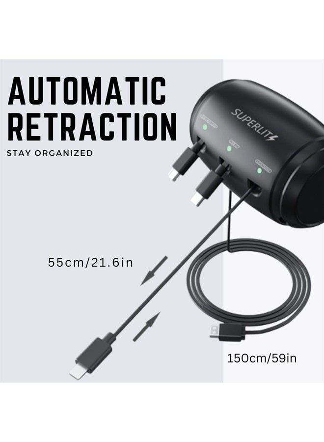 Multi Car Retractable Backseat 3 in 1 Car Charging Station Box Compatible with All Phones | iPhone | Samsung | Uber Lyft Turo Ride Share Customer Charging Dock Attach to Headrest