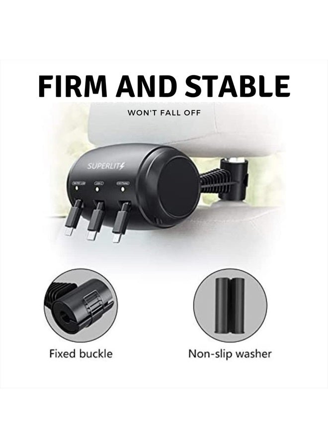 Multi Car Retractable Backseat 3 in 1 Car Charging Station Box Compatible with All Phones | iPhone | Samsung | Uber Lyft Turo Ride Share Customer Charging Dock Attach to Headrest