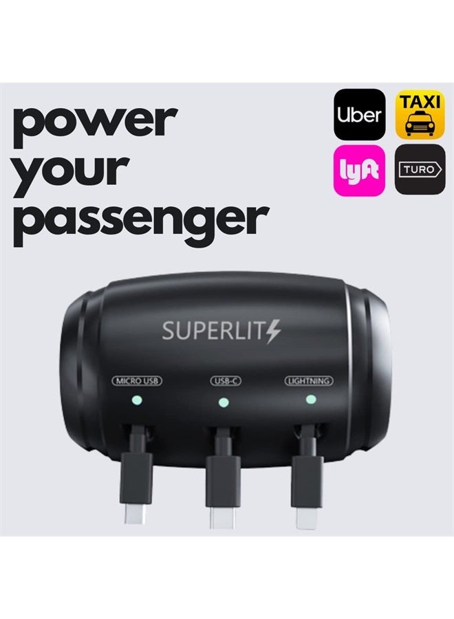 Multi Car Retractable Backseat 3 in 1 Car Charging Station Box Compatible with All Phones | iPhone | Samsung | Uber Lyft Turo Ride Share Customer Charging Dock Attach to Headrest