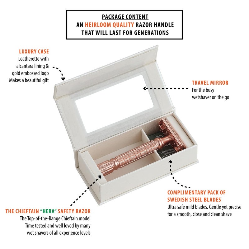 VIKINGS BLADE Double Edge Safety Razor + 5 Swedish Steel Blades + Luxury Case. Smooth, Reusable, Recyclable (Chieftain "Hera") - Image 2