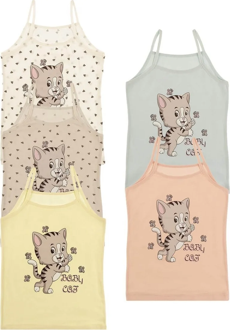 Donella 5 Pack Baby Cat Printed Girl Undershirt - 43711031CG