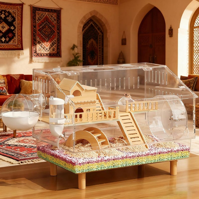 TCCHDM 8 in 1 Acrylic Hamster Cage with All Accessories, 2-Layer Hamster House with Full Transparent Viewing, Top Open Mouse Cage for Pet Mice, Hamster Habitat for Dwarf Hamster, Gerbils - Image 1
