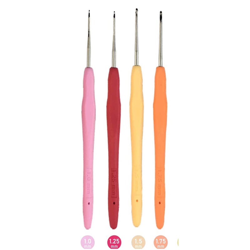 MTGHYARE 4 Pieces Small Sizes Crochet Hooks Hair Needles Lace Crochet Hooks 1 mm, 1.25 mm, 1.5 mm, 1.75 mm Ergonomic Soft Handle Thread Crochet Hook Lace Crochet Knitting Needles - Image 1