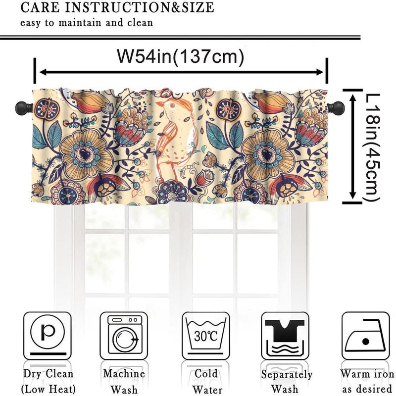 JanJCurt Vintage Paisley Valance, Boho Beige Paisley Flower Leaves Print Blackout Thermal Insulation Short Window Treatment for Kitchen Bedroom Living Room, 54x18inch - Image 5